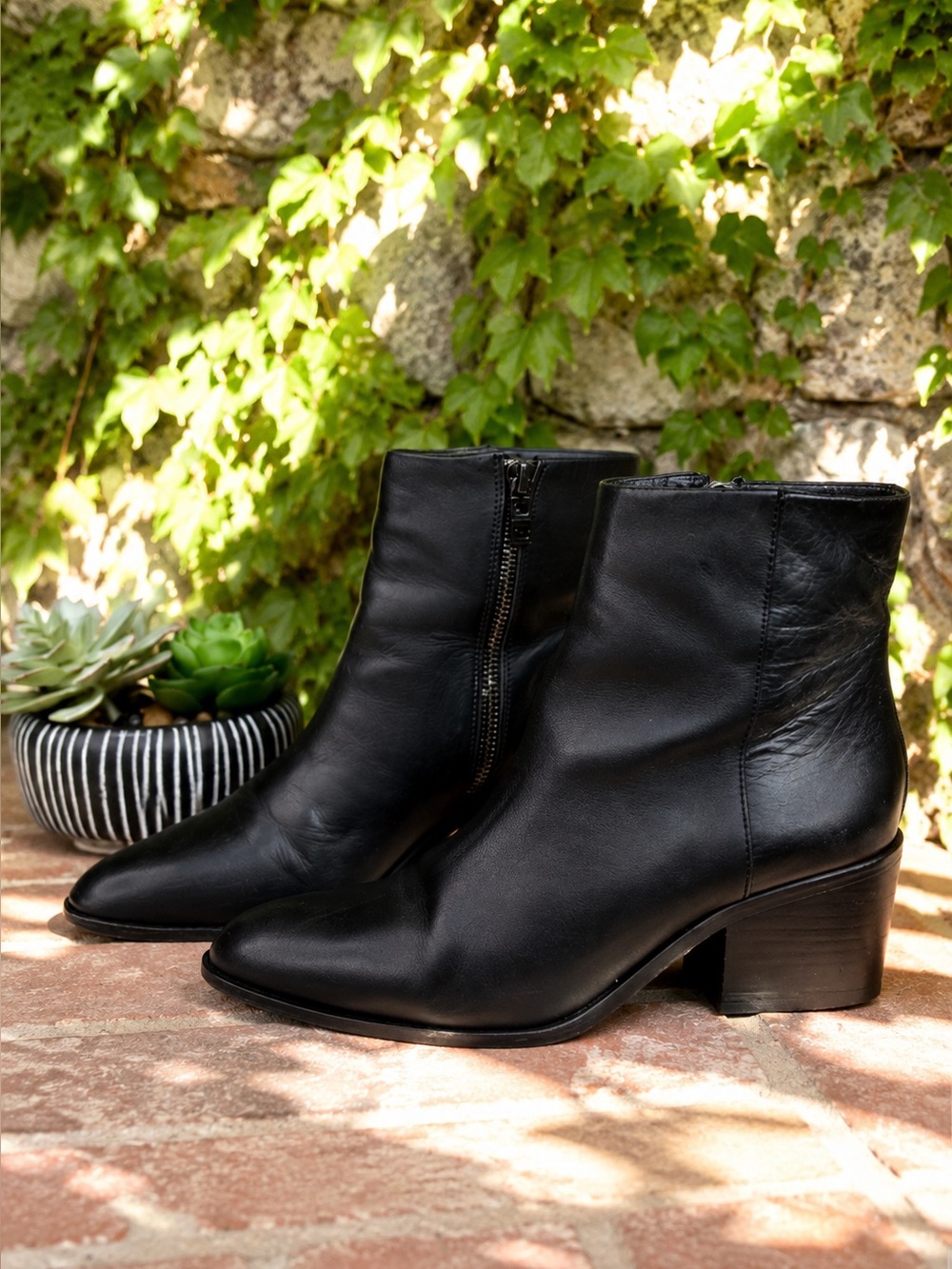OPENING CEREMONY Quiet Luxury Minimalist Black Leather Ankle Boots, 37